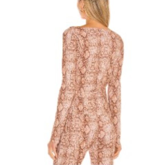 Lovers and Friends S Snake Tan Wrap Top Jumpsuit Look Pants Set 2-Piece - Picture 8 of 13